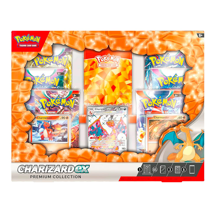 frontal de la caja charizard ex premium collection de pokemon tcg